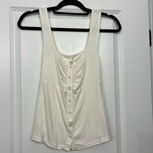 Anthropologie Front Snap Button Ribbed Tank Top Cream Size XS
